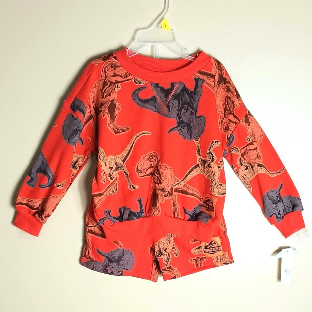 Dinosaur Print Kids Matching Set - Red
